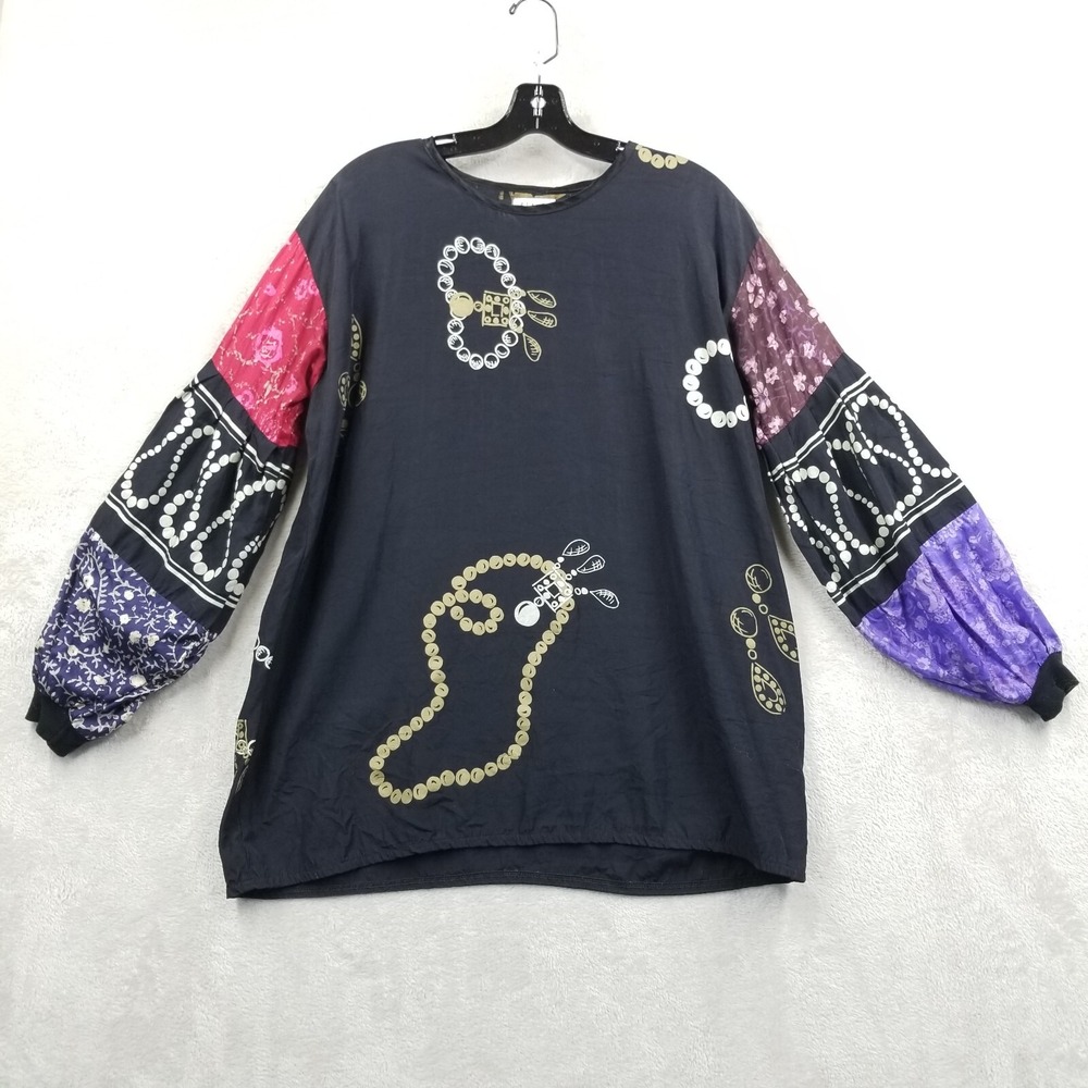 Vintage Staley Gretzinger Top Women M/L Hand Painted Bishop Sleeve Art Eclectic